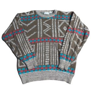 Vintage 90s Jean Michaud Acrylic Geometric Knit Sweater